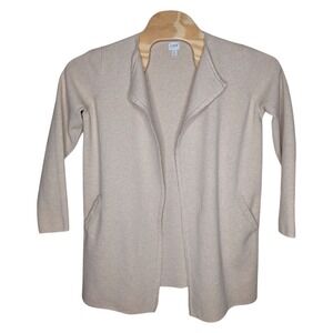 J Crew Women's Sweater Open Front Cardigan Medium Beige Cream Long Sleeve Pocket